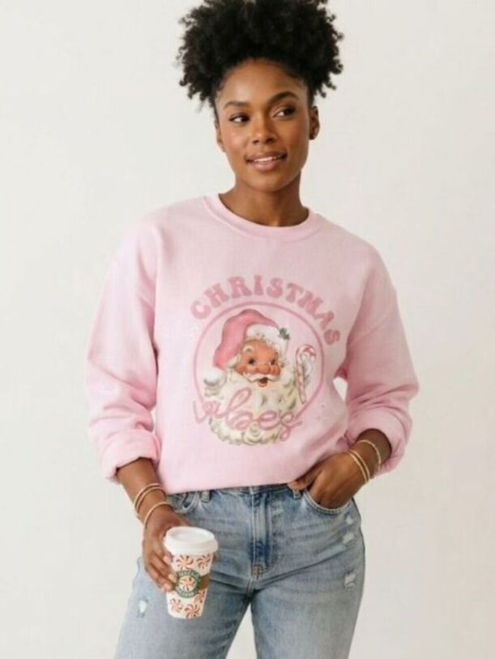 X-mas vibes old school Santa Claus pink sweatshirt